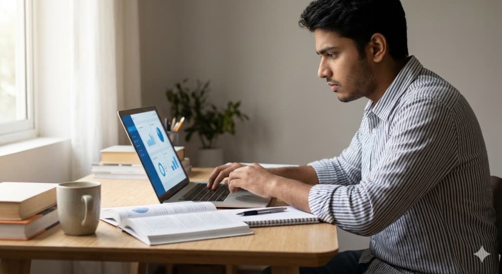 Student studying with laptop